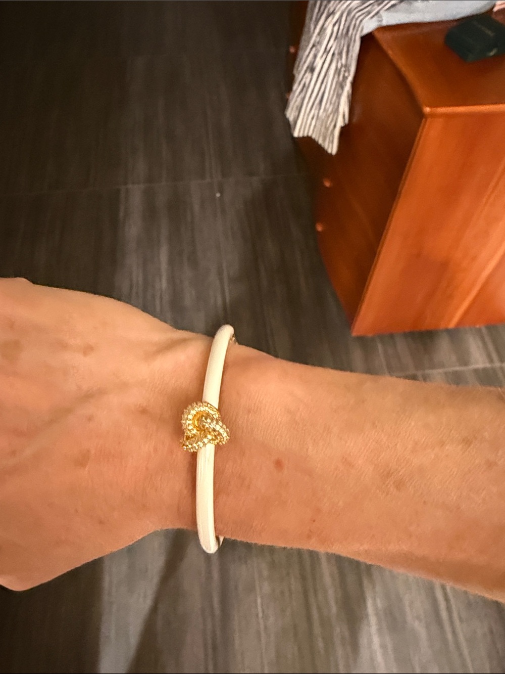 kate spade White Leather Bangle with Gold Knot Accent